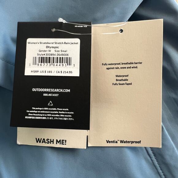 Outdoor Research Women’s Stratoburst Stretch Rain Jacket Small Olympic Blue - Picture 6 of 13